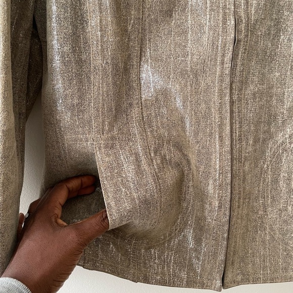 Chico’s 100% Metallic LeatherJacket Full Zip Disco Party Size 1 - Picture 6 of 10